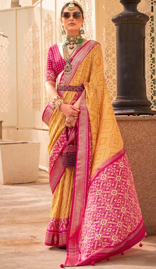 Yellow Silk Patola Printed Traditional Party Wear Saree - 147871866