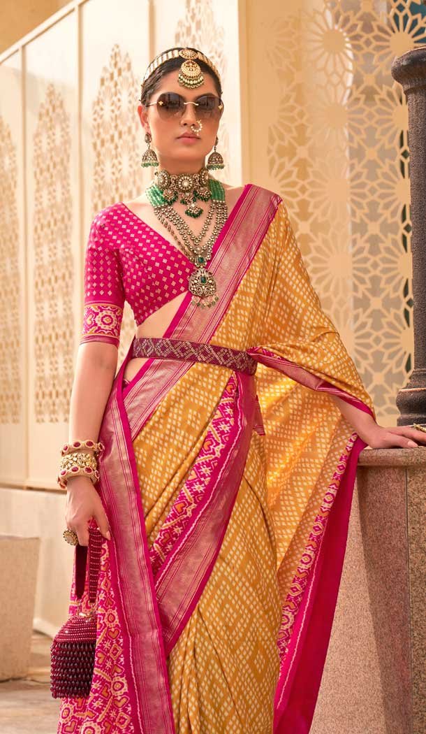 Yellow Silk Patola Printed Traditional Party Wear Saree - 147871866