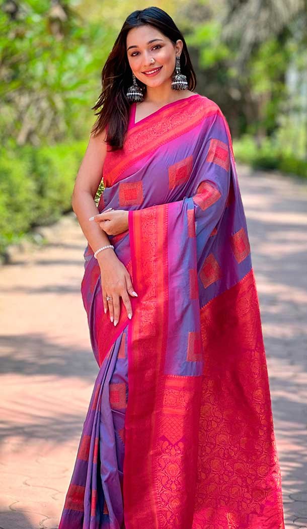 Soft Silk Meenakari Work Party Wear Saree In Purple - 147911894