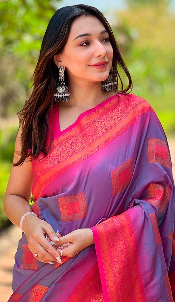 Soft Silk Meenakari Work Party Wear Saree In Purple - 147911894