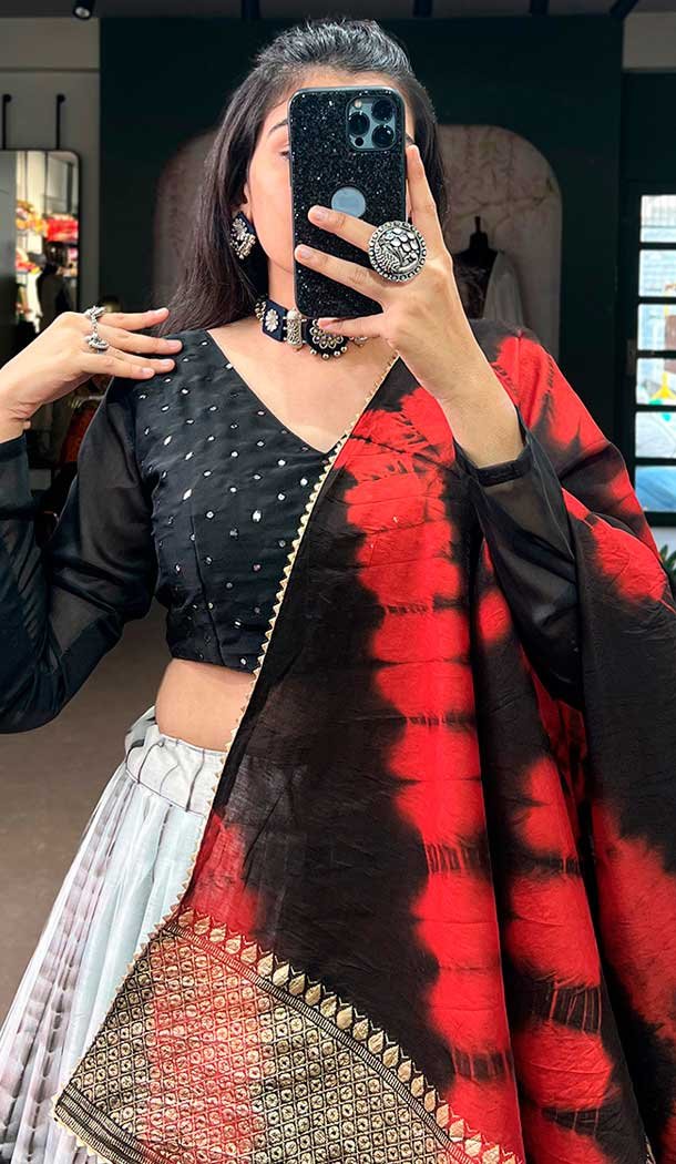 Pure Chanderi Weaving Work Navratri Wear Lehenga Choli In Multi Color - 9707188951