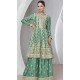 Silk Embroidered Party Wear Palazzo Salwar Kameez In Pista Green - 9731189120