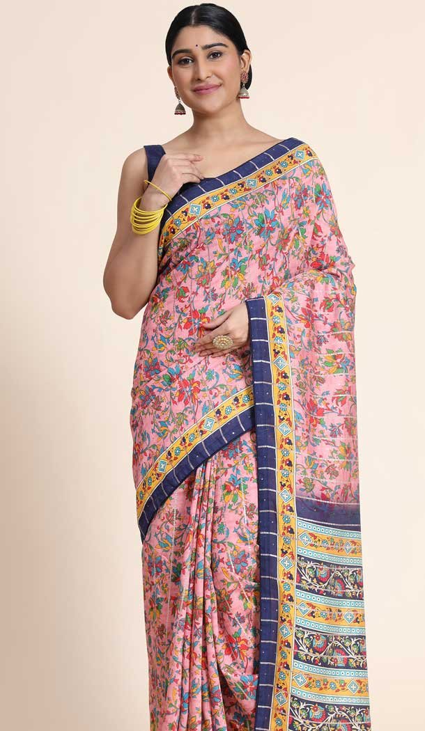 Cotton Digital Print Work Designer Party Wear Saree Multi Color - 9862190103
