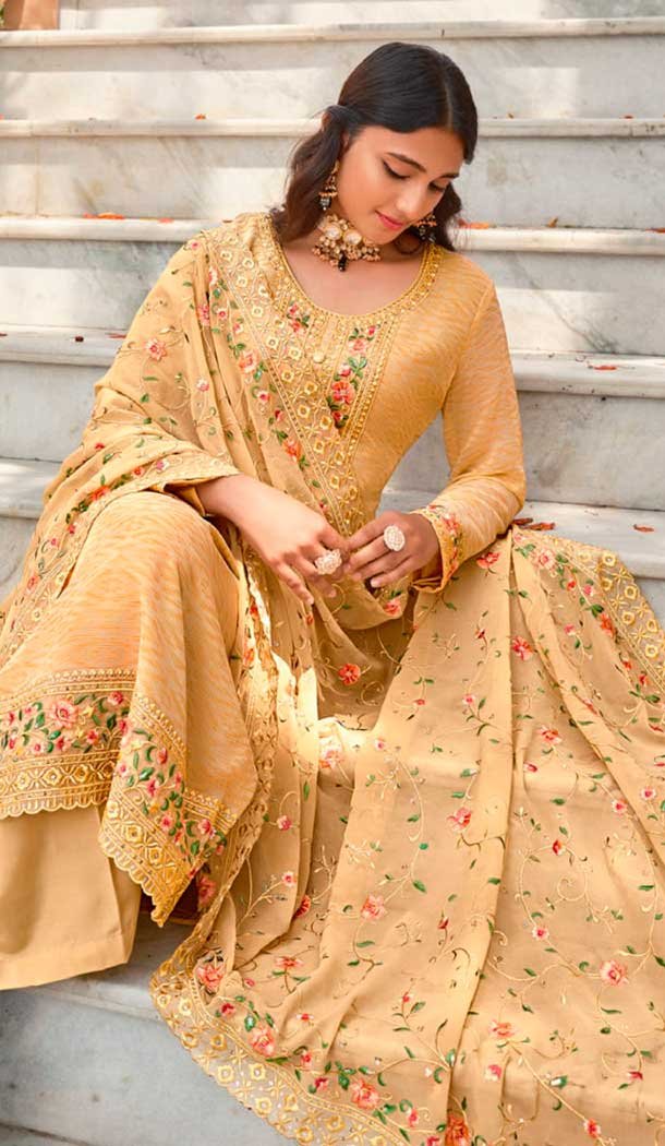 Georgette Embroidered Party Wear Salwar Suit In Brown - 9891191068