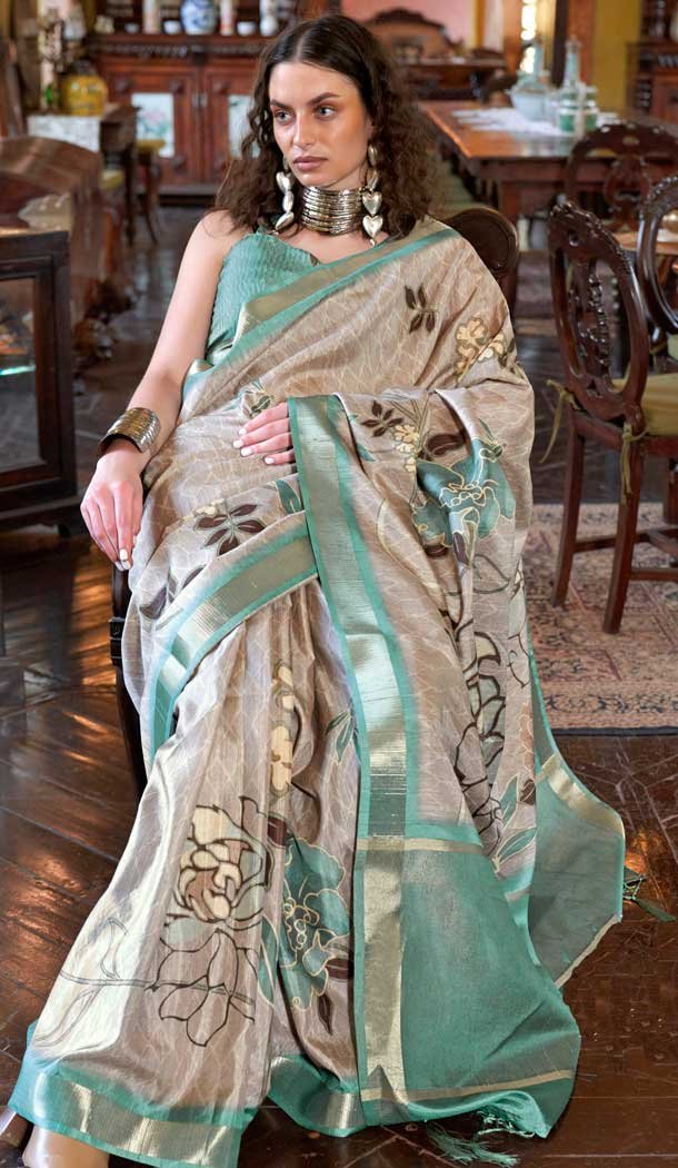 Banarasi Silk Printed Party Wear Saree In Multi Color - 9896191119
