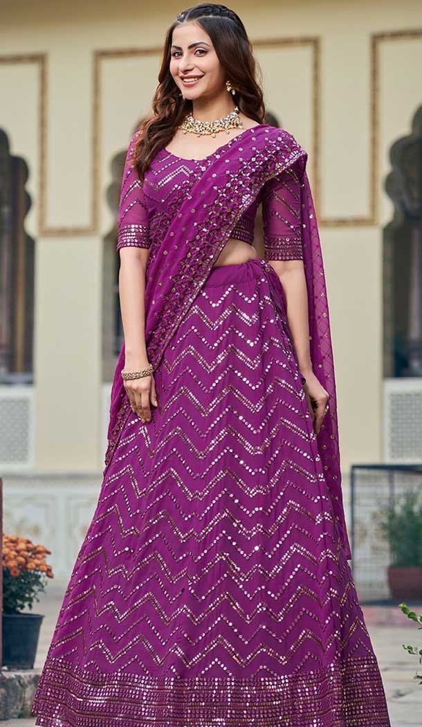 Wine Georgette Resham Work Party Wear Lehenga Choli - 9816189761