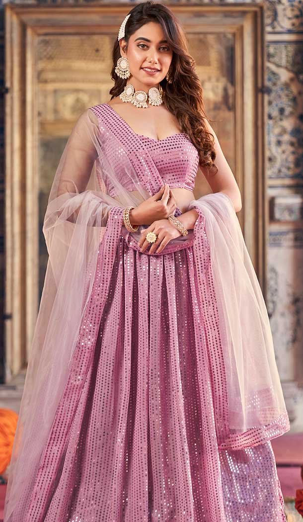 Light Pink Georgette Sequence Work Party Wear Lehenga Choli - 9817189766