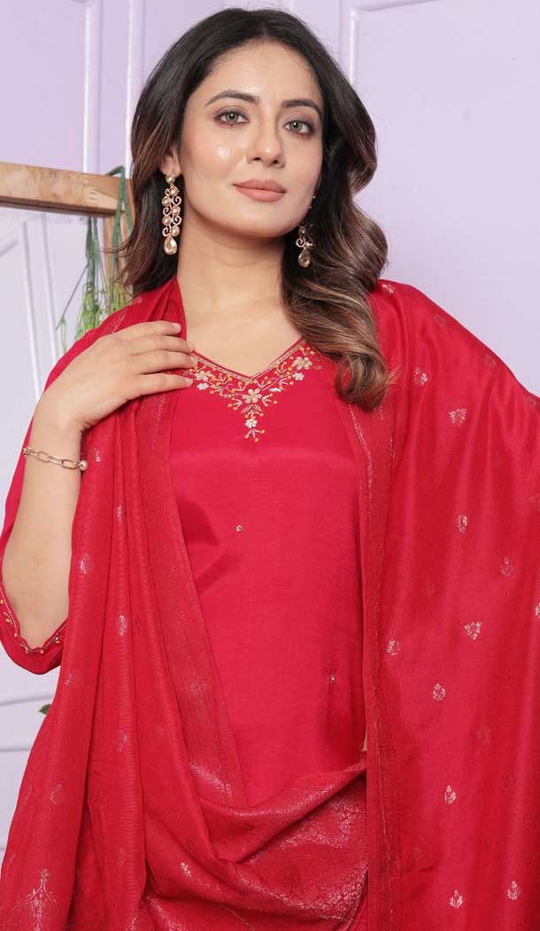 Rani Pink Muslin Hand Work Party Wear Readymade Salwar Suit - 9836189869