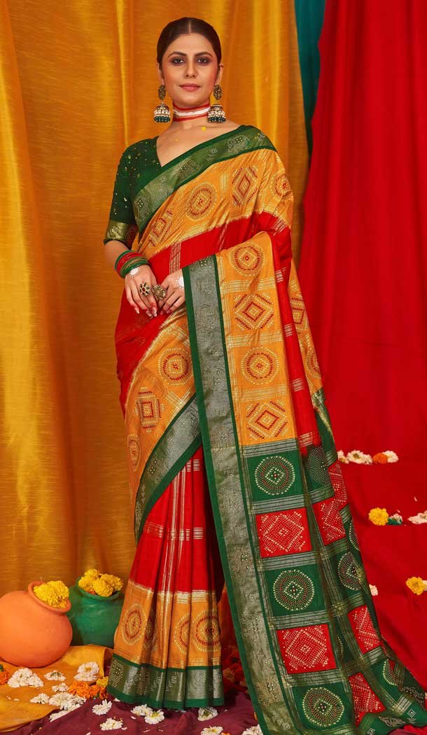 Mustard Tussar Silk Swarovski Work Party Wear Designer Saree - 147441596