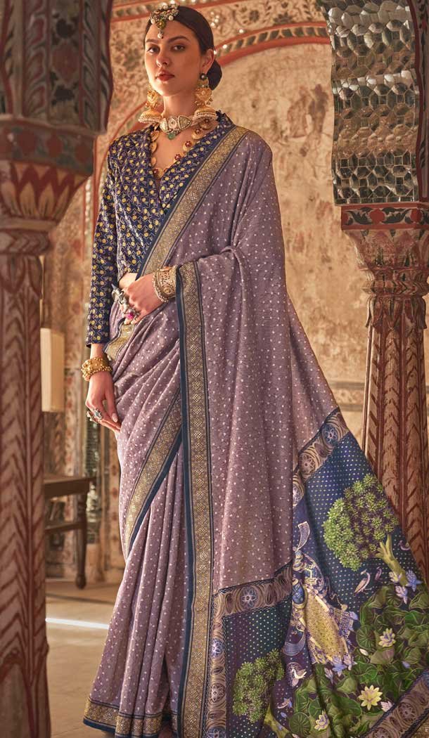 Viscose Silk Printed Designer Wear Saree In Purple - 147691741