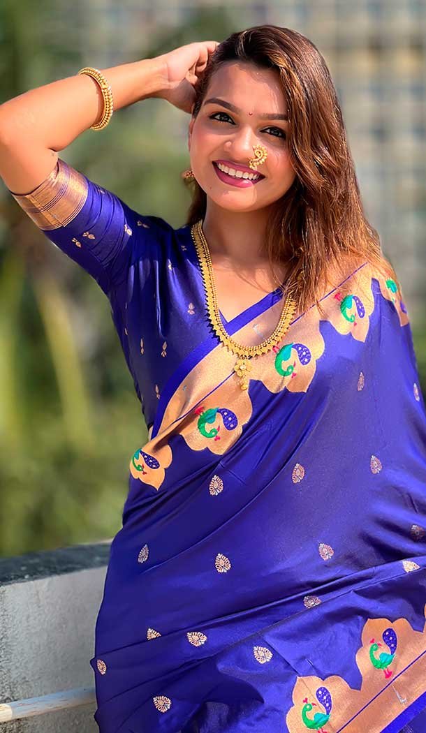 Blue Paithani Silk Meenakari Work Party Wear Saree - 147821817