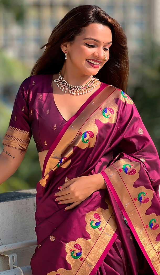 Magenta Paithani Silk Meenakari Work Party Wear Saree - 147821818