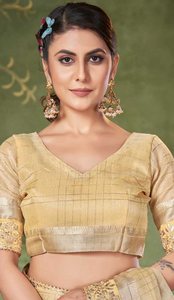 Beige Banarasi Silk Coding Work Party Wear Saree - 9922191270