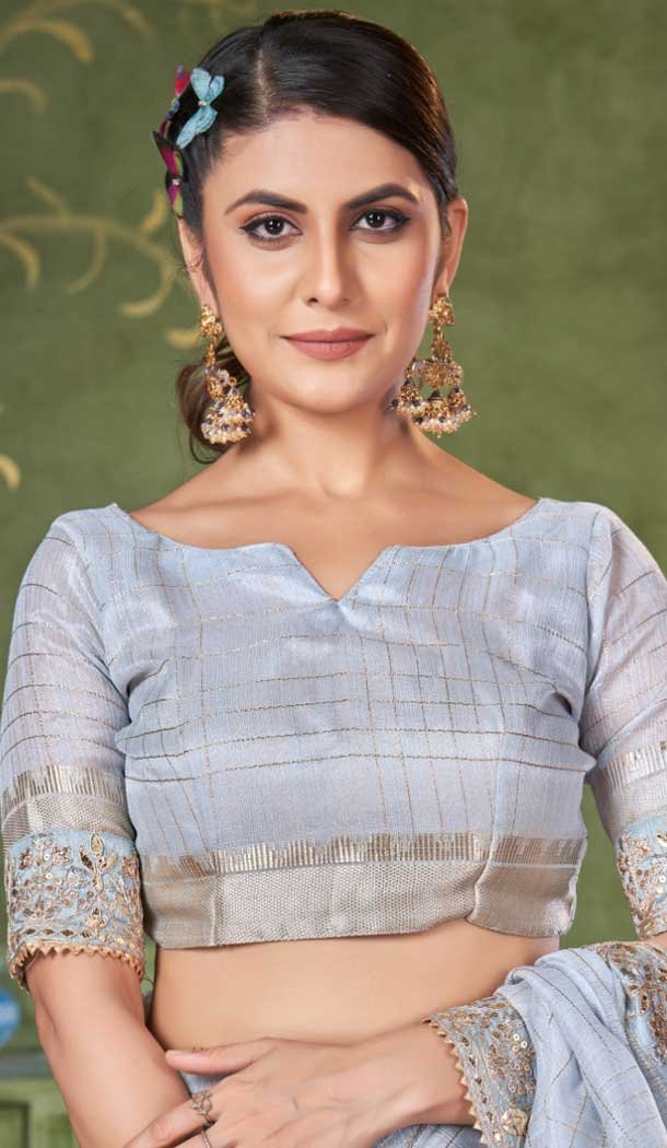 Sky Blue Banarasi Silk Coding Work Party Wear Saree - 9922191272
