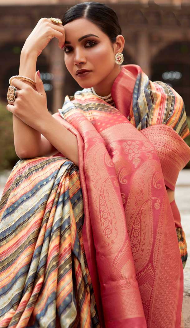 Soft Tissue Silk Digital Printed Party Wear Saree In Pink - 9973191546