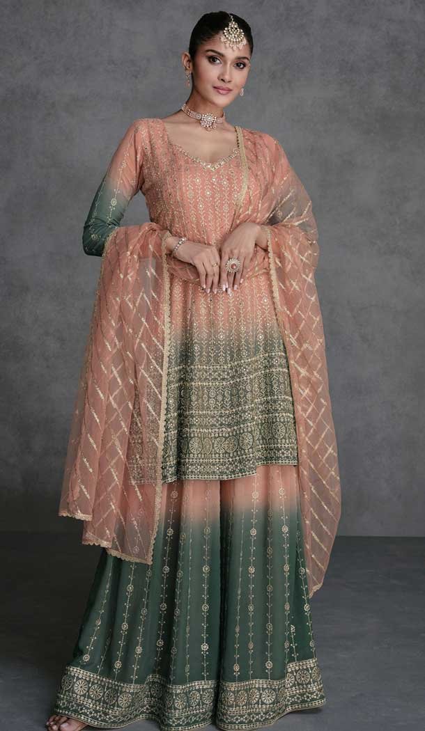 Multi Color Georgette Embroidery Work Party Wear Sharara Suit - 9981191690