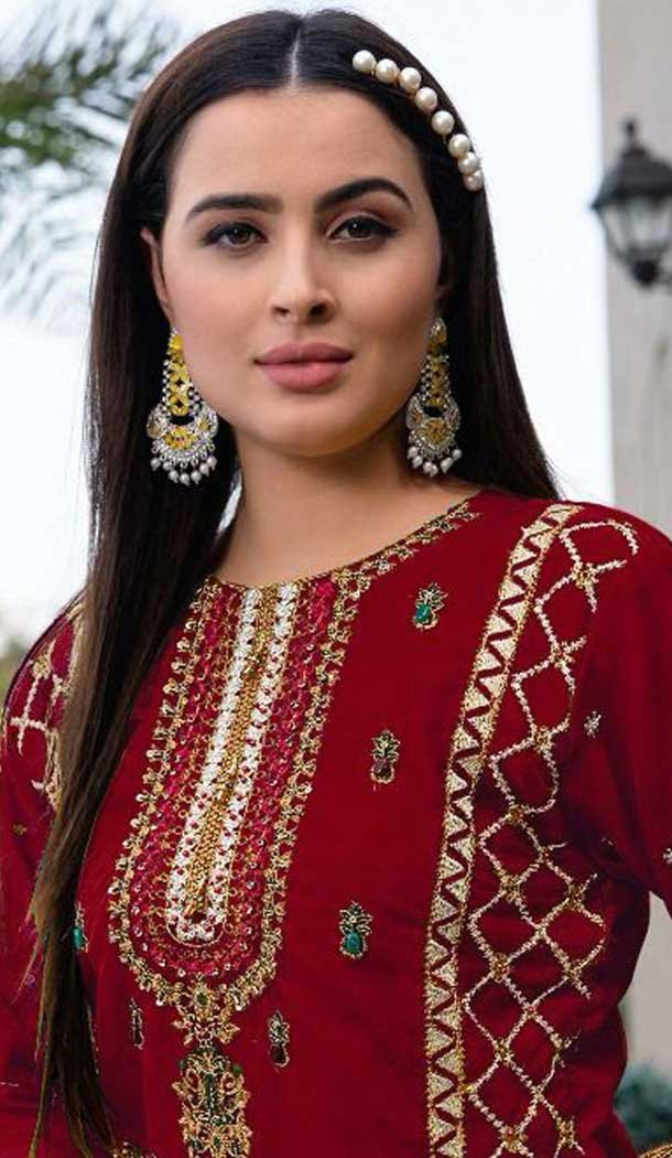 Maroon Organza Embroidered Pakistani Style Salwar Suit - 9985191706