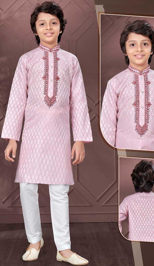 Jacquard Light Purple Resham Work Function Wear Kids Kurta Pajama - 9998191797
