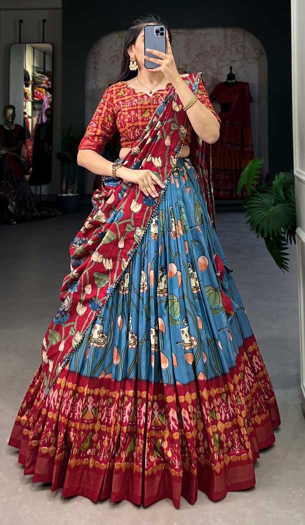 Blue Tussar Silk Zari Work Navratri Lehenga Choli - 10069192177