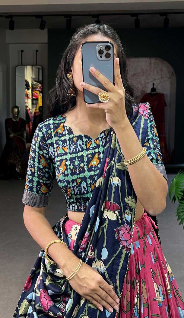 Pink Tussar Silk Zari Work Navratri Lehenga Choli - 10069192179