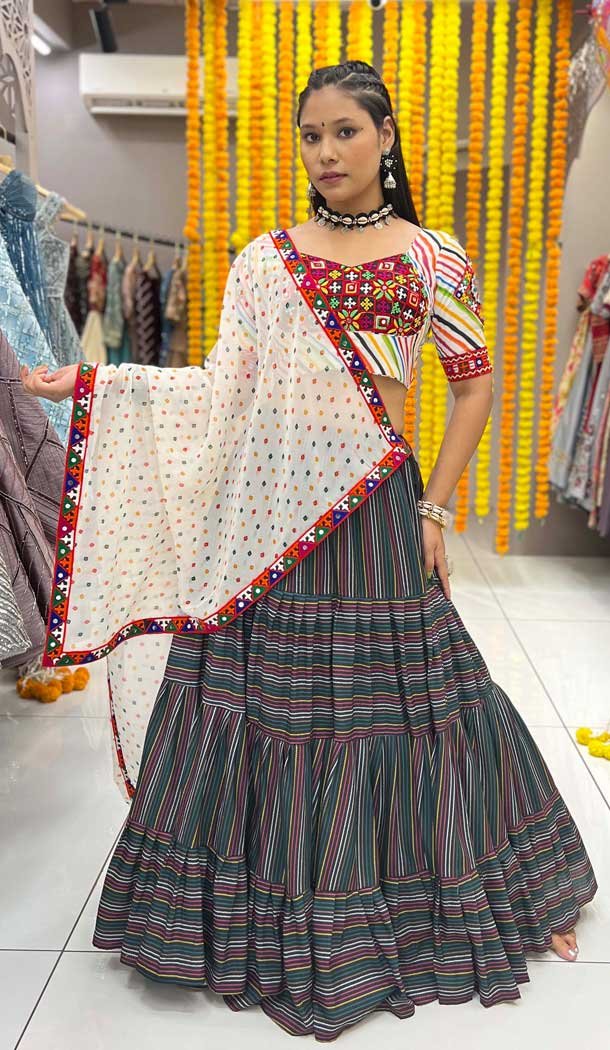 Multi Color Maslin Digital Printed Navratri Lehenga Choli - 10047192080