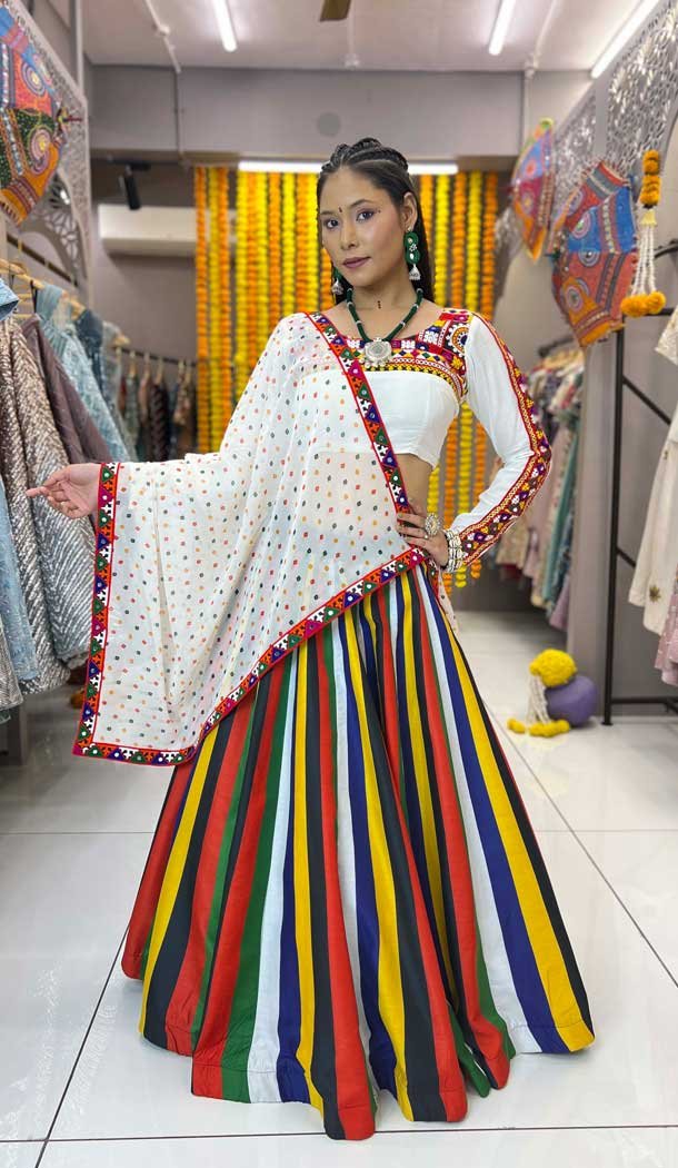 Maslin Digital Printed Multi Color Navratri Lehenga Choli - 10047192082