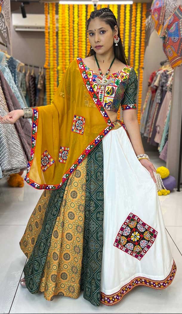 Fancy Multi Color Maslin Rayon Sequence Work Navratri Lehenga Choli - 10047192088