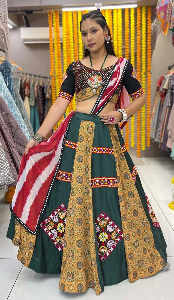 Rayon Digital Printed Navratri Lehenga Choli In Green - 10047192093