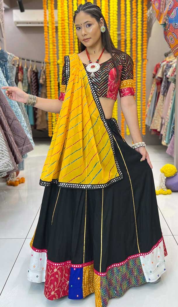 Rayon Digital Printed Navratri Lehenga Choli In Black - 10047192095