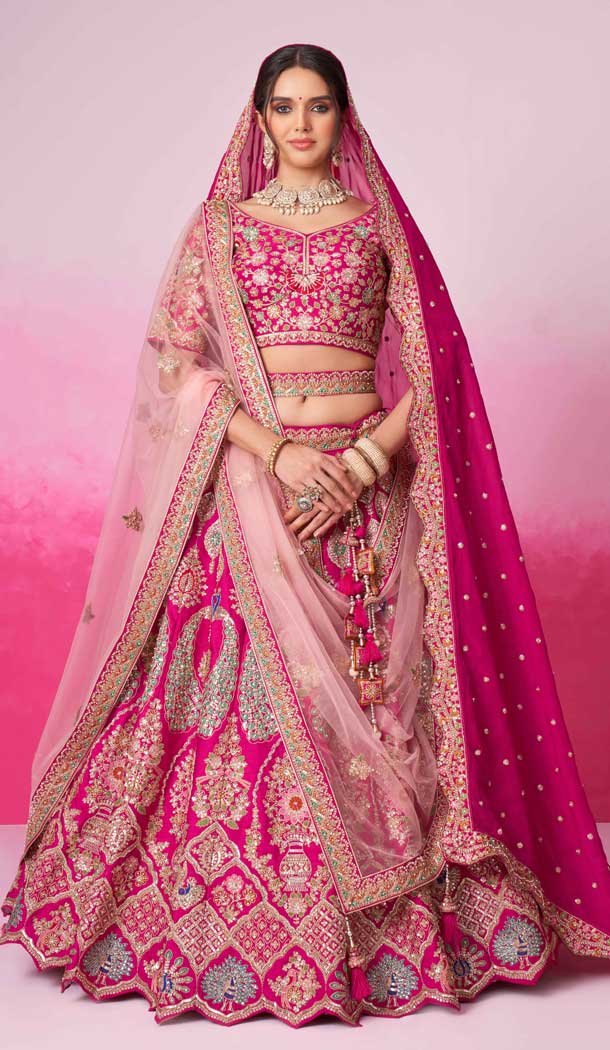 Pink Silk Embroidery Wedding Wear Lehenga Choli - 10084192275