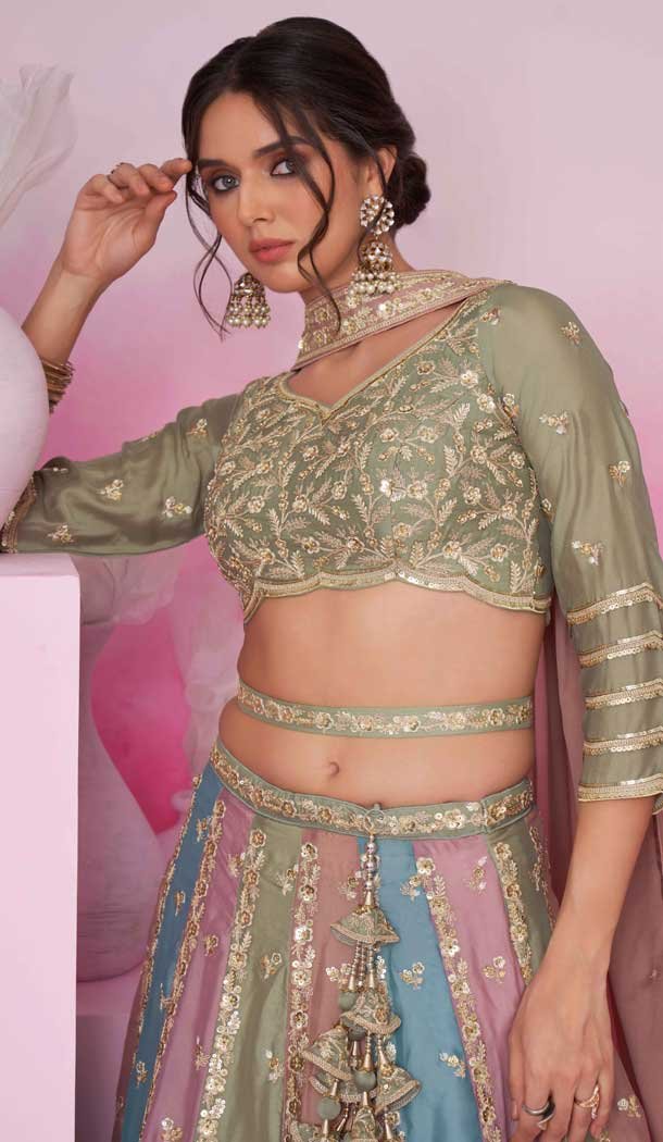 Multi Color Poly Chiffon Embroidery Wedding Wear Lehenga Choli - 10084192277