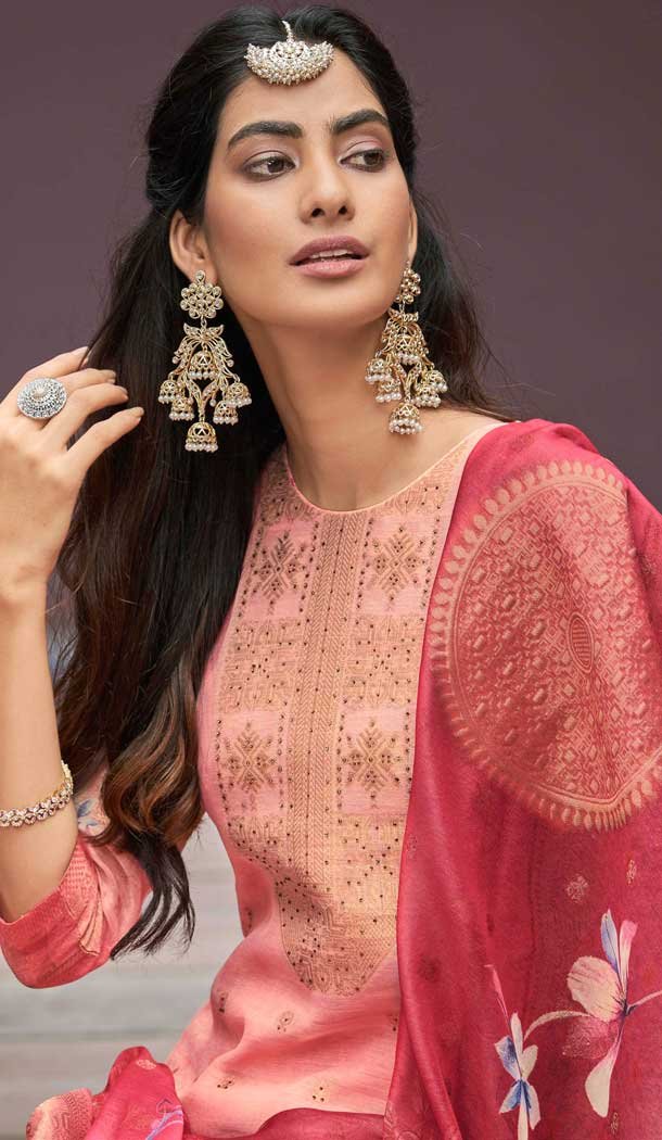 Pink Chanderi Digital Printed Pakistani Style Salwar Kameez - 10108192391