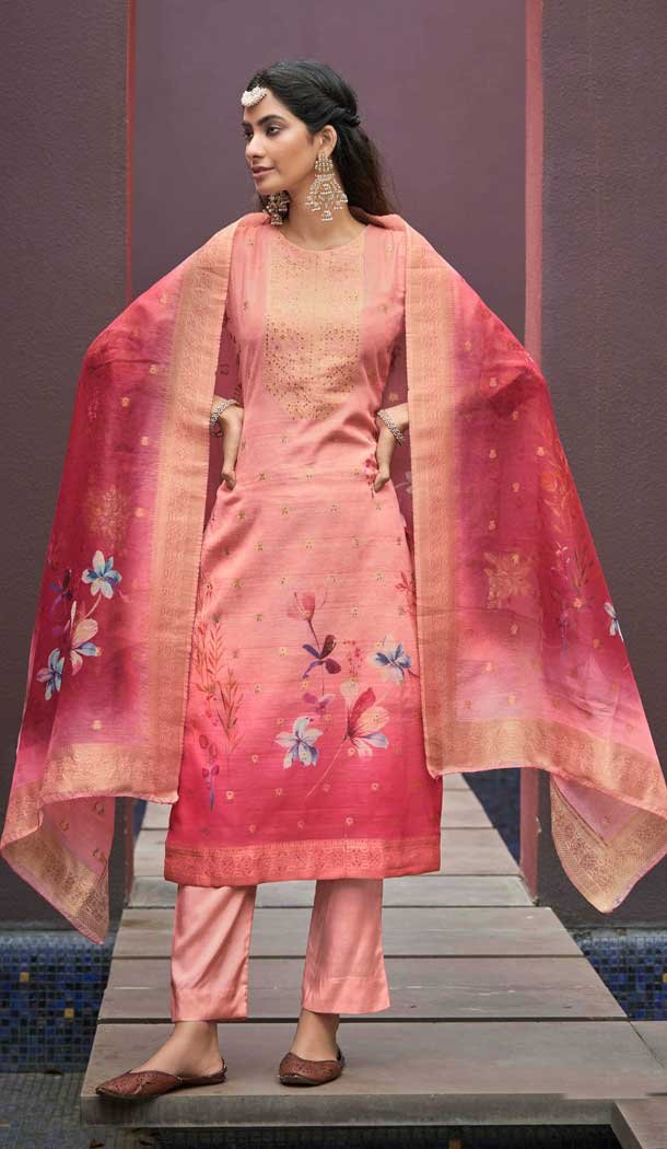 Pink Chanderi Digital Printed Pakistani Style Salwar Kameez - 10108192391