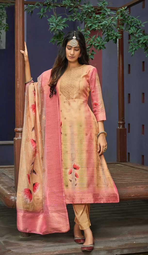 Multi Color Chanderi Digital Printed Pakistani Style Salwar Kameez - 10108192392