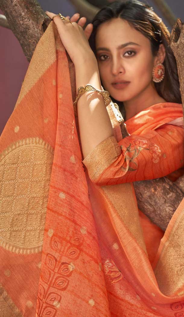 Orange Chanderi Digital Printed Pakistani Style Salwar Kameez - 10108192394