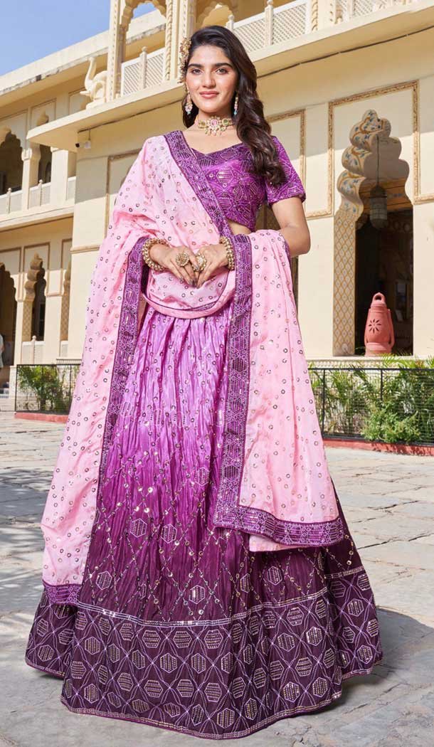 Purple Soft Organza Sequins Work Designer Wear Lehenga Choli - 10109192398