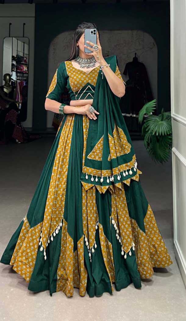Multi Color Pure Cotton Gota Patti Work Navratri Wear Lehenga Choli - 10097192339