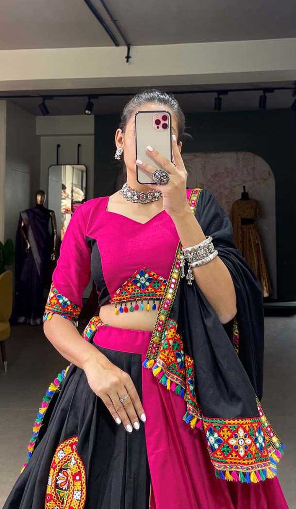 Multi Color Pure Cotton Print Work Navratri Wear Lehenga Choli - 10097192343