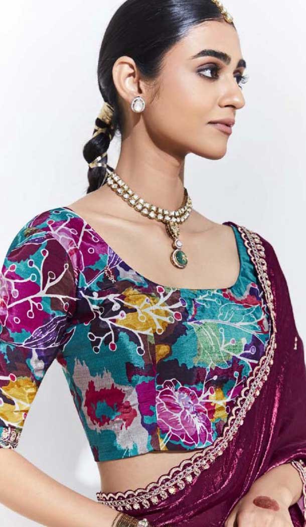 Wine Glass Tissue Organza Embroidered Traditional Wear Saree - 10115192426
