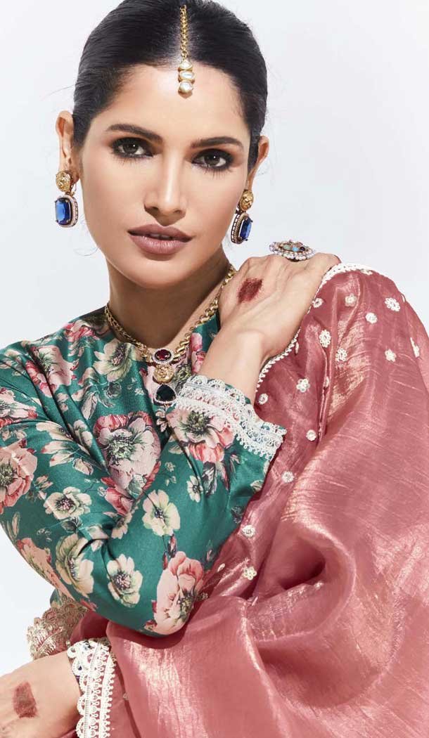 Pink Glass Tissue Organza Embroidered Traditional Wear Saree - 10115192429