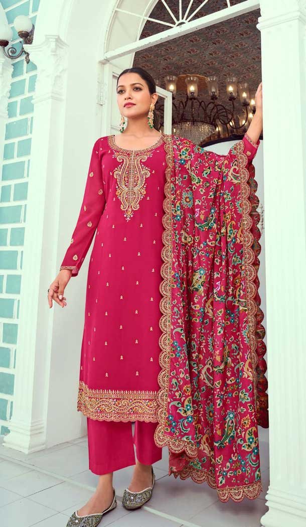 Rani Pink Georgette Resham Work Party Wear Salwar Kameez - 10117192439