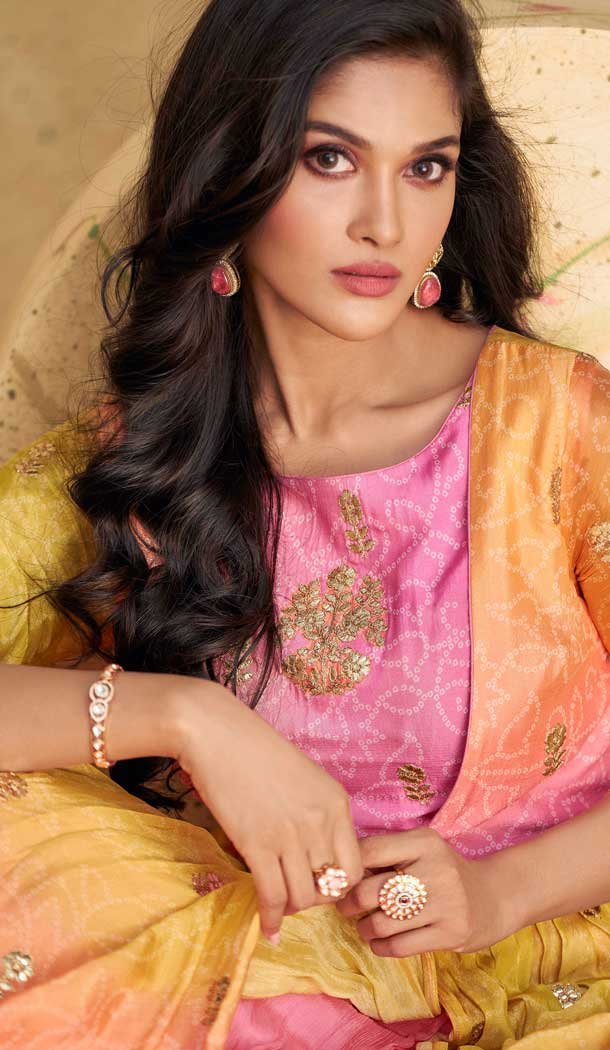 Real Georgette Sequins Work Party Wear Gown With Dupatta In Multi Color - 10118192443