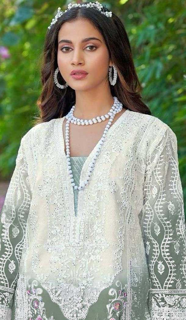 Organza Embroidered Pakistani Style Salwar Kameez In Sea Green - 10094192327