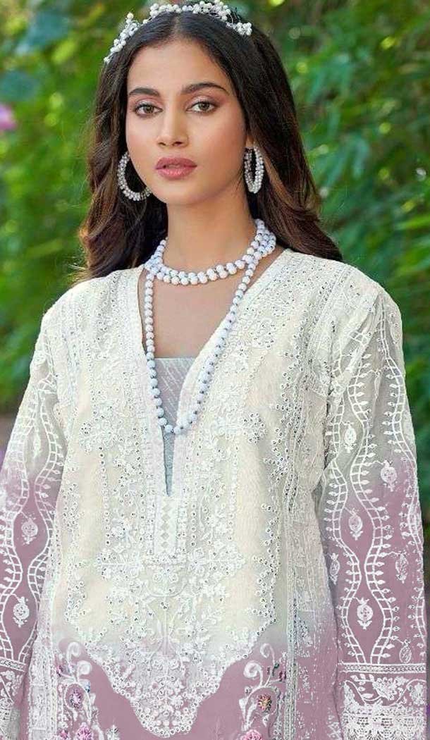 Organza Embroidered Pakistani Style Salwar Kameez In Purple - 10094192328