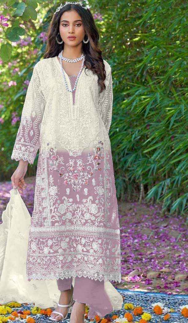 Organza Embroidered Pakistani Style Salwar Kameez In Purple - 10094192328