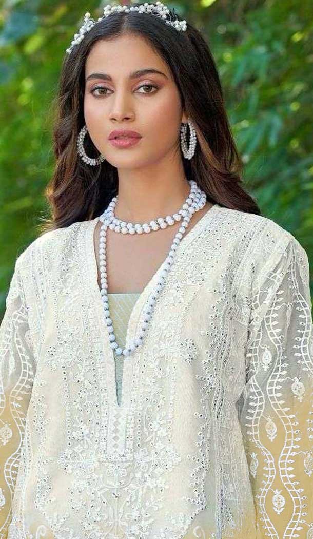 Organza Embroidered Pakistani Style Salwar Kameez In Yellow - 10094192330