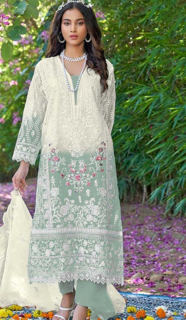 Multi Color Organza Embroidered Pakistani Style Salwar Kameez - 10094192332
