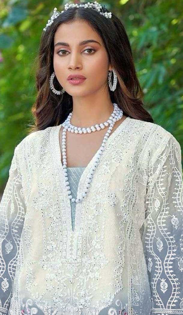 Organza Embroidered Pakistani Style Salwar Kameez In Slate Blue - 10094192333