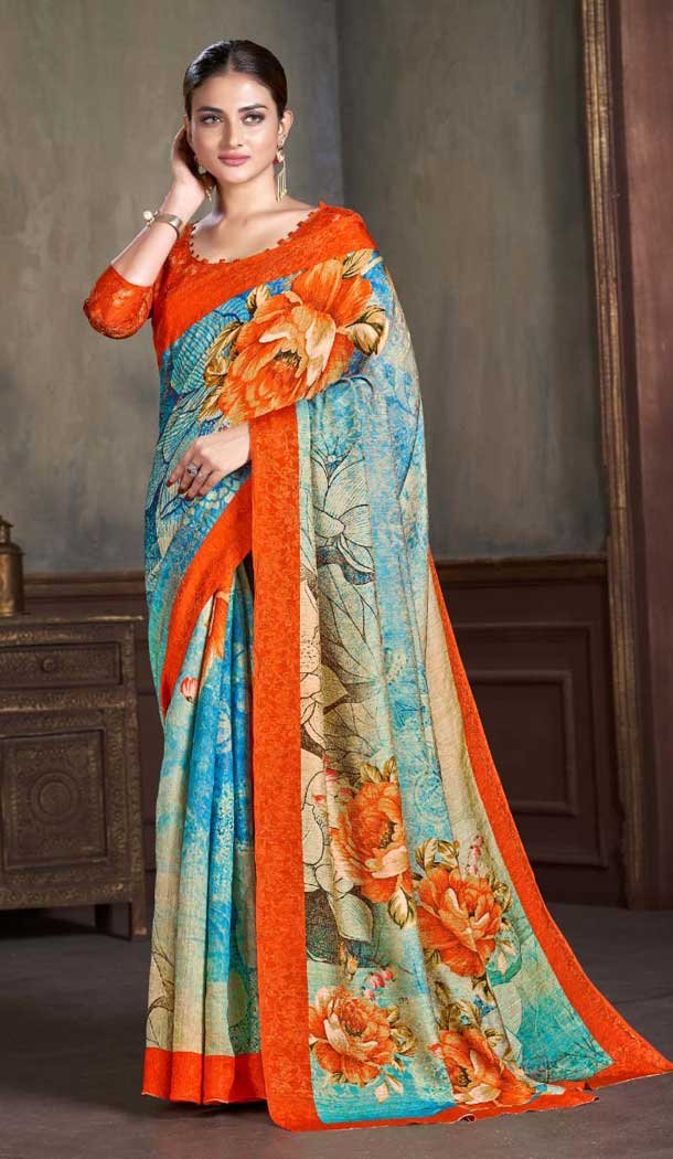 Fancy Multi Color Natural Silk Print Work Traditional Wear Saree - 10151192581