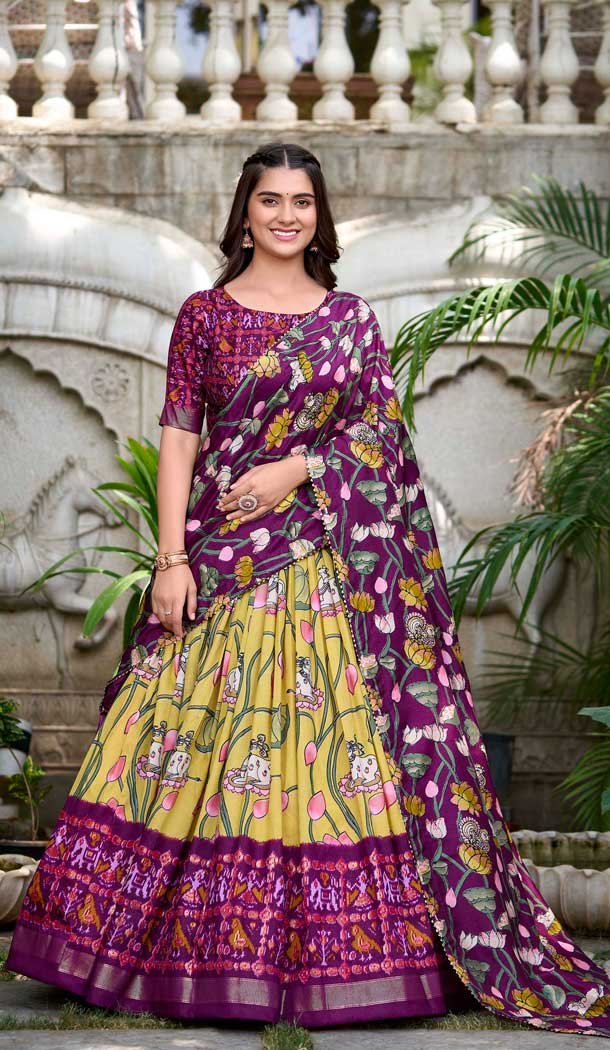 Tussar Silk Zari Weaving Work Party Wear Lehenga Choli In Multi Color - 10168192679